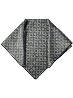 Vintage Pinky & Dianne Monogram Cotton Scarf Gray Checkerboard Embroidered